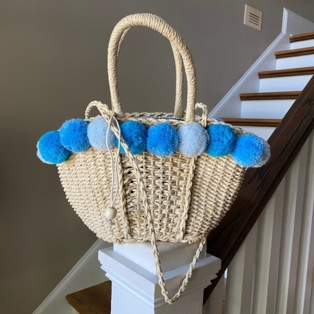 Most Wanted USA Pom Straw Crossbody Tote